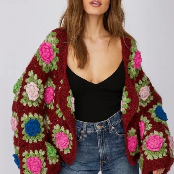 Cárdigan de punto de crochet oversize