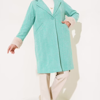 Abrigo con Mangas De pelo Verde, espigas