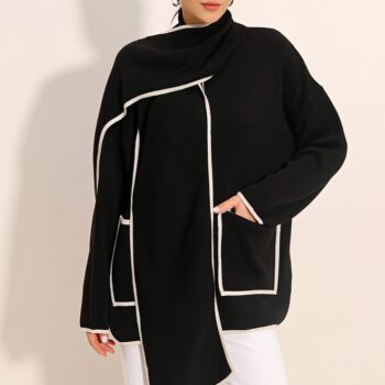 Cárdigan De Punto Con Cuello Chal - Negro