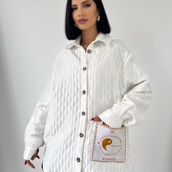 Sobrecamisa Acolchada Blanca Oversize con Bolsillo