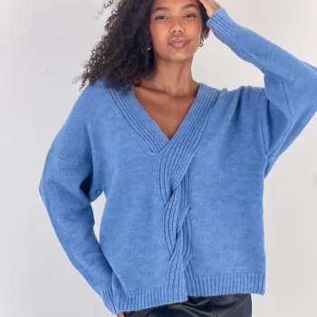 Jersey Azul Oversize con Cuello en V