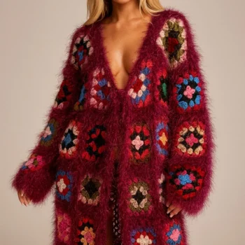 Cárdigan largo  de punto a crochet