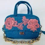 Bolso Acolchado Denim bordado a mano