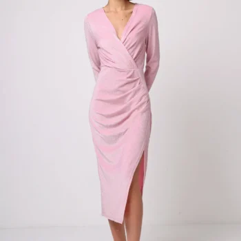 Vestido Esperanza Vestido Vestido midi rosa metalizado manga larga