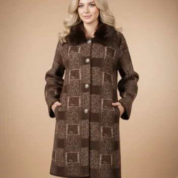 Abrigo elegante largo tonos marrón con cuello